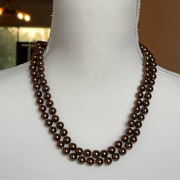 Vintage Opera Length  Knotted Rich Chocolate Brown Glass Pearl 40" Long Necklace - Picture 8 of 14